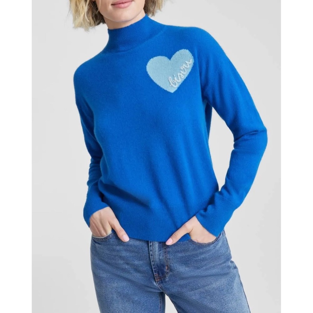 Charter Club luxury cashmere Bisou Mock neck Sweater royal blue preppy sz‎ M